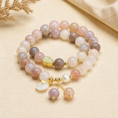 Natural Golden Silk Jade Double Layer Gourd Peace Buckle Luck Bracelet featuring Golden Silk Jade, Peace Buckle, Copper