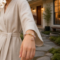 Natural Golden Silk Jade Double Layer Gourd Peace Buckle Luck Bracelet featuring Golden Silk Jade, Peace Buckle, Copper
