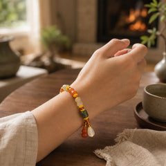 Natural Golden Silk Jade Gourd Wealth Charm Bracelet featuring Golden Silk Jade
