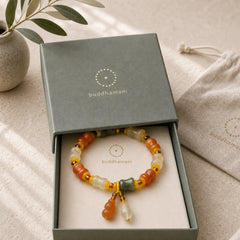 Natural Golden Silk Jade Gourd Wealth Charm Bracelet featuring Golden Silk Jade