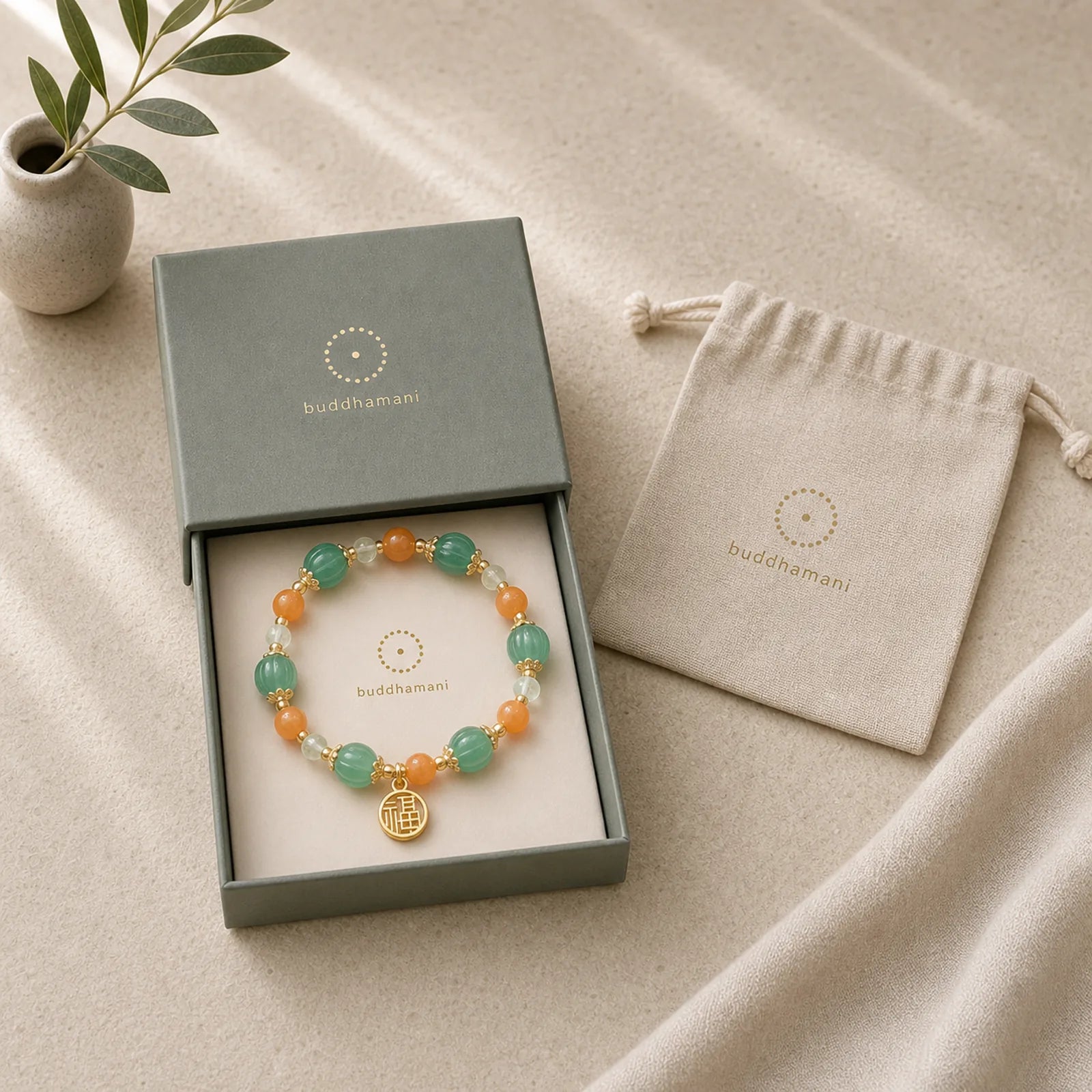 Natural Golden Silk Jade Pumpkin Bead Fu Character Charm Wealth Bracelet featuring Golden Silk Jade, Fu Character