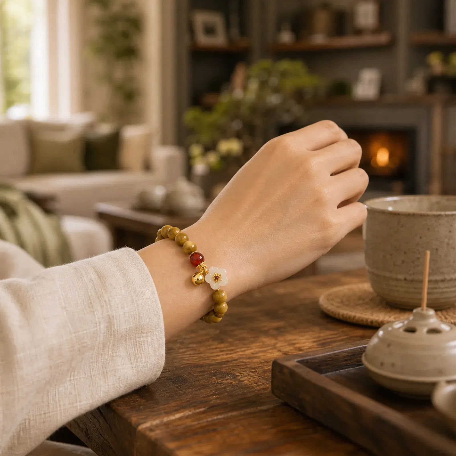 Natural Golden Tiger Eye Bell Flower Courage Bracelet featuring Tiger Eye