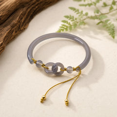 Natural Gray Agate Double Peace Buckle Balance Bracelet Bangle featuring Gray Agate, Peace Buckle, Copper