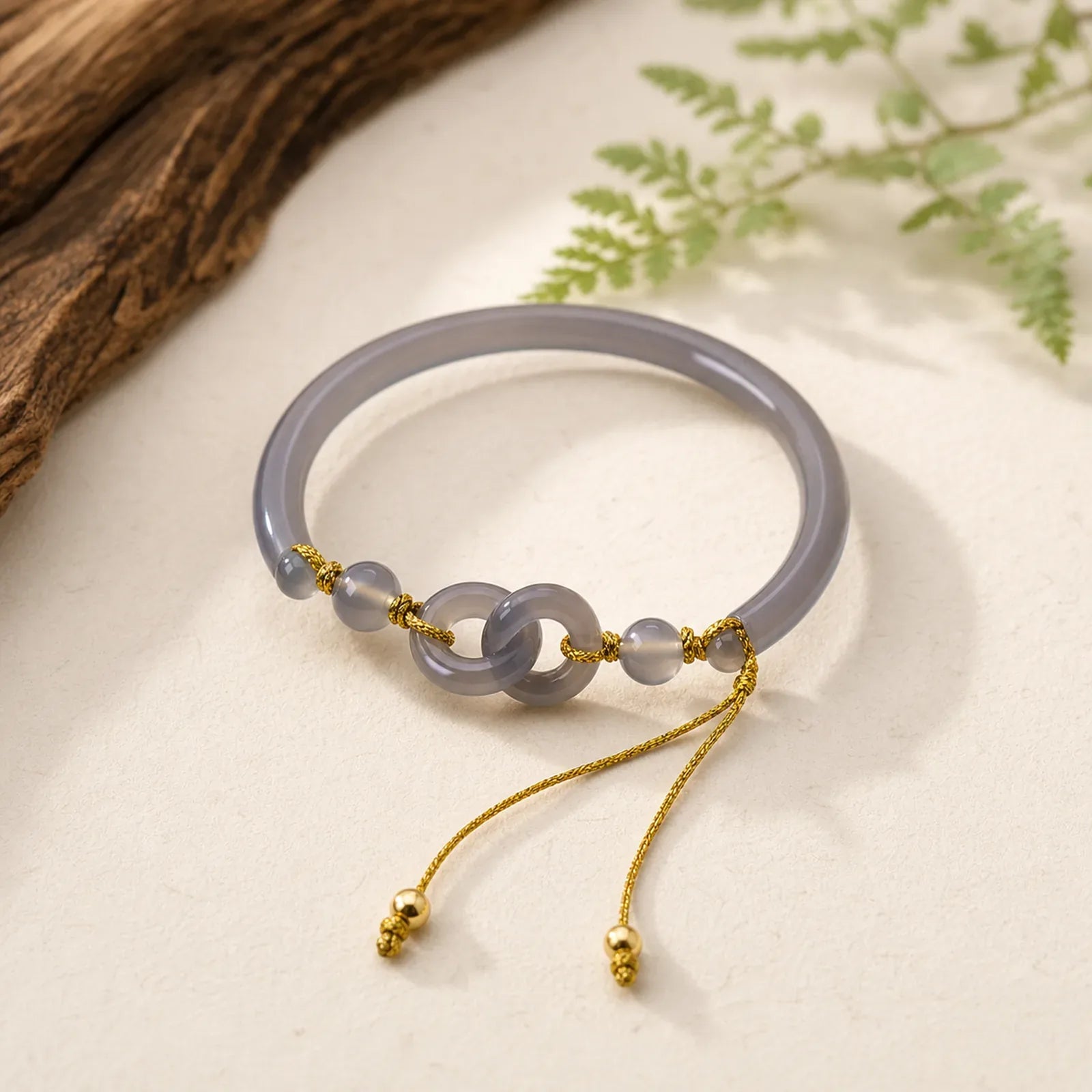 Natural Gray Agate Double Peace Buckle Balance Bracelet Bangle featuring Gray Agate, Peace Buckle, Copper