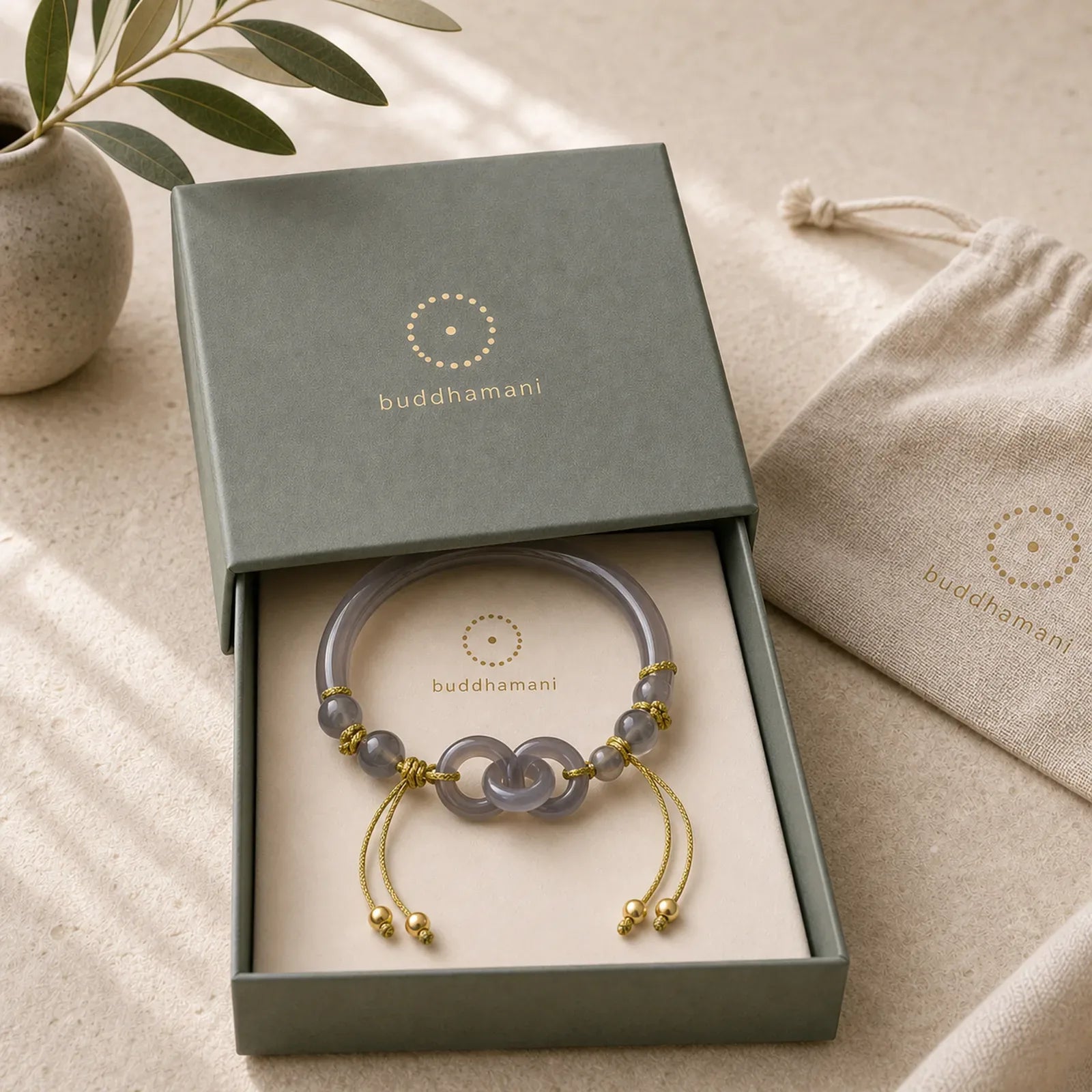 Natural Gray Agate Double Peace Buckle Balance Bracelet Bangle featuring Gray Agate, Peace Buckle, Copper