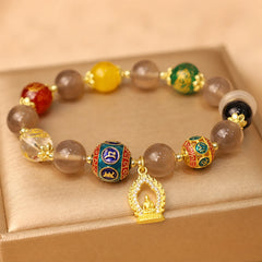 Natural Gray Agate Five Directions Gods of Wealth Om Mani Padme Hum Buddha Charm Bracelet featuring Gray Agate, Om Mani Padme Hum, Om