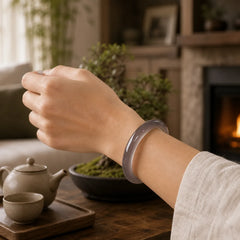 Natural Gray Chalcedony Harmony Bangle Bracelet featuring Chalcedony, Jade