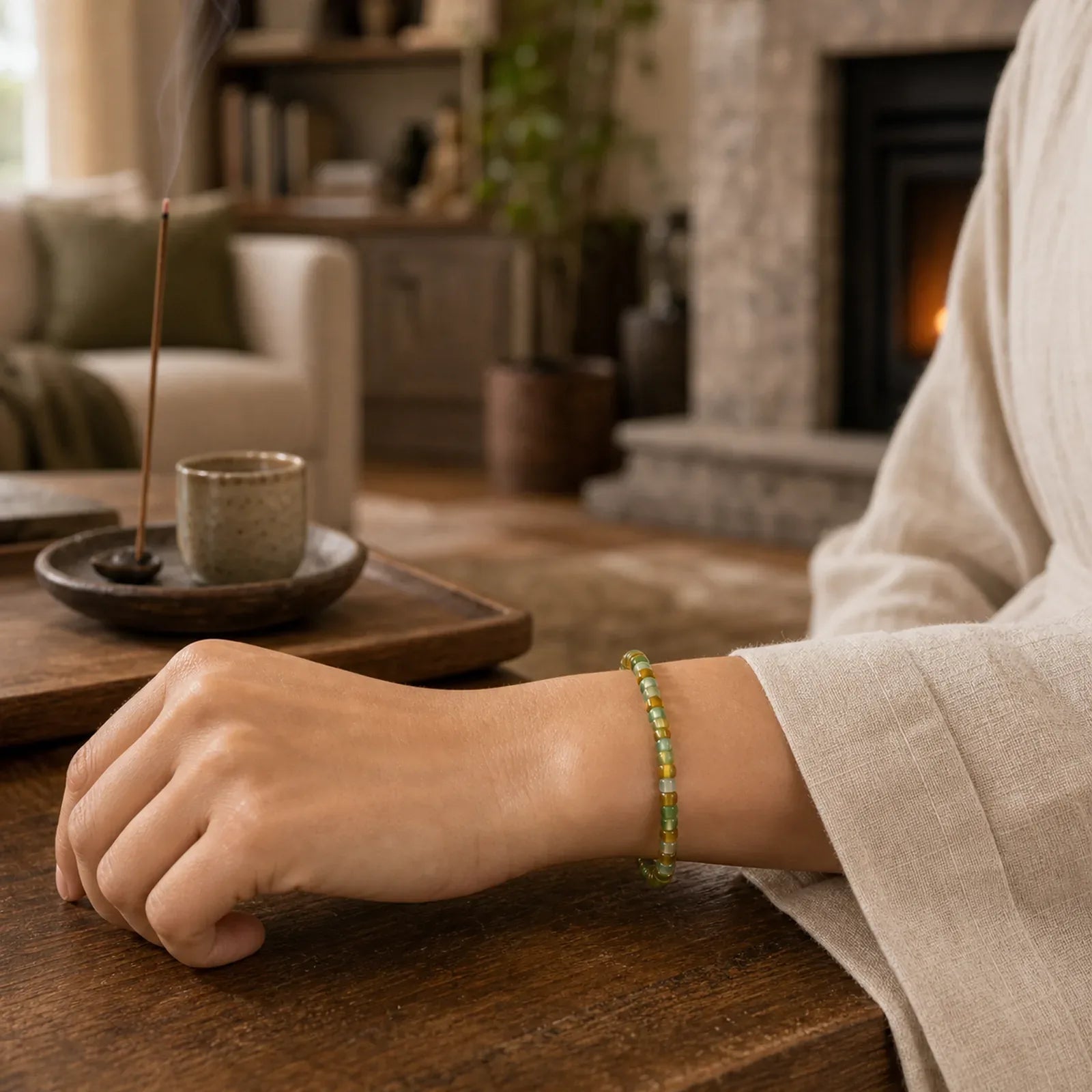Natural Green Agate Faceted Rondelle Healing Bracelet featuring Green Agate