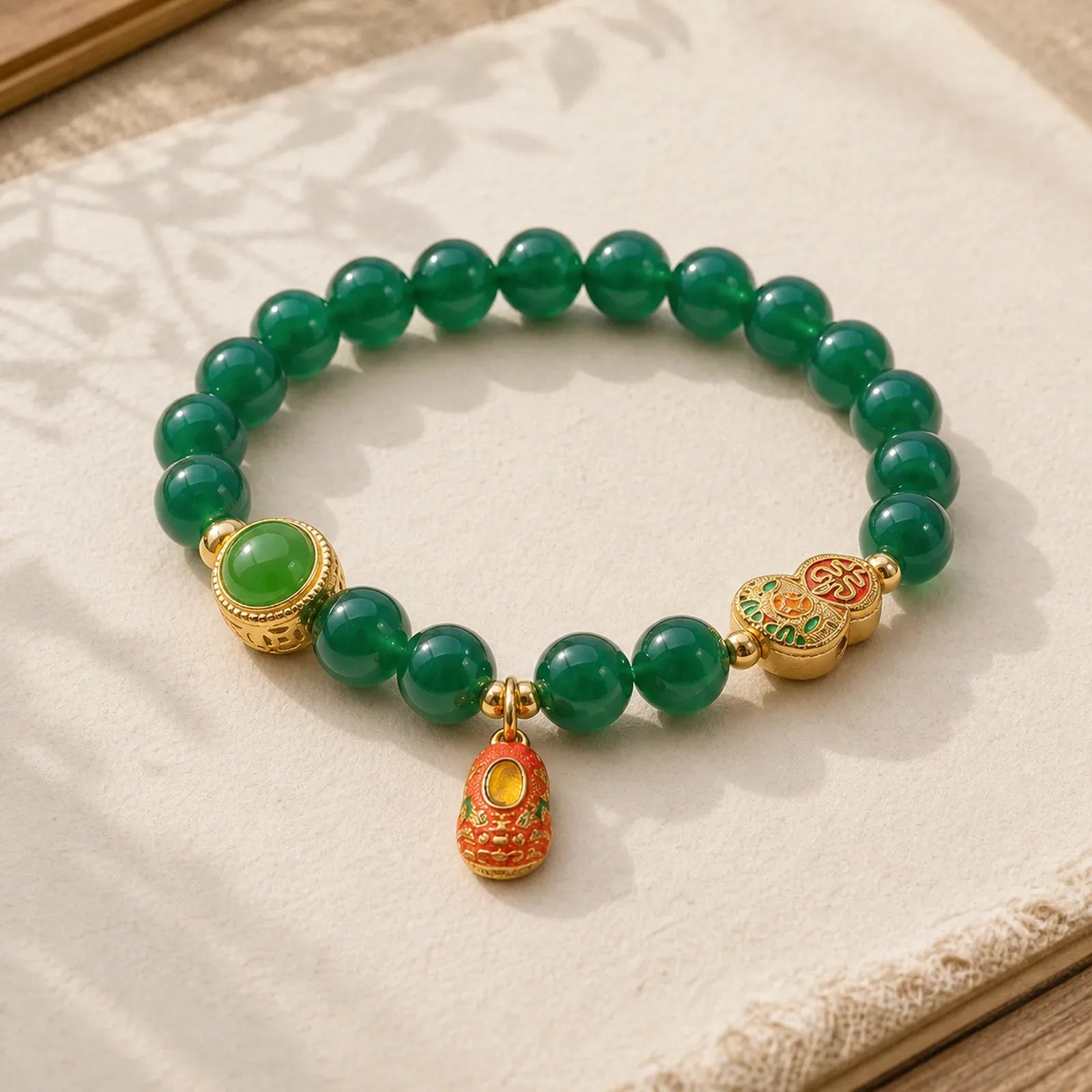 Natural Green Agate Gourd Tiger Shoes Pattern Hope Bracelet featuring Green Agate