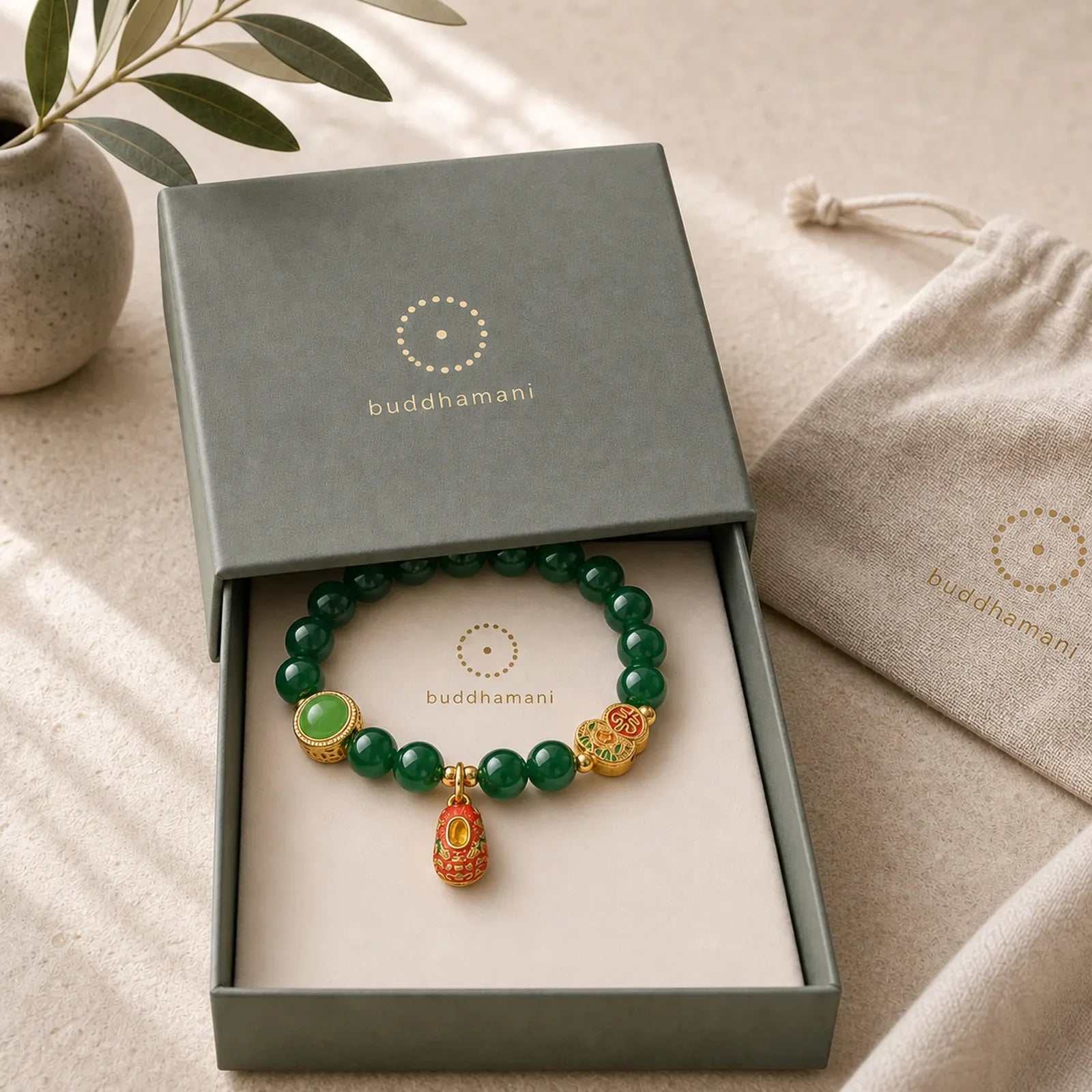Natural Green Agate Gourd Tiger Shoes Pattern Hope Bracelet featuring Green Agate