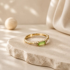 Natural Green Agate Square Bamboo Copper Adjustable Ring featuring Green Agate, Bamboo, Copper