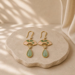 Natural Green Aventurine Fan Pattern Luck Drop Earrings featuring Green Aventurine, Copper