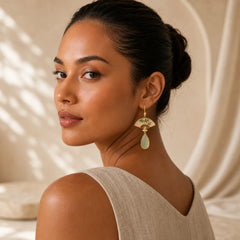 Natural Green Aventurine Fan Pattern Luck Drop Earrings featuring Green Aventurine, Copper
