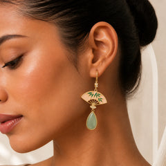 Natural Green Aventurine Fan Pattern Luck Drop Earrings featuring Green Aventurine, Copper