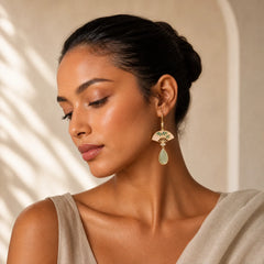 Natural Green Aventurine Fan Pattern Luck Drop Earrings featuring Green Aventurine, Copper