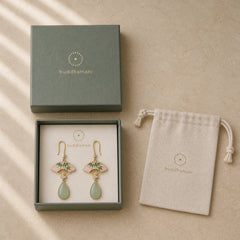 Natural Green Aventurine Fan Pattern Luck Drop Earrings featuring Green Aventurine, Copper