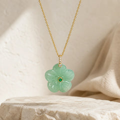 Natural Green Aventurine Five Petal Flower Positivity Necklace featuring Green Aventurine, Copper, Jade