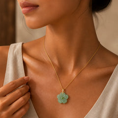 Natural Green Aventurine Five Petal Flower Positivity Necklace featuring Green Aventurine, Copper, Jade