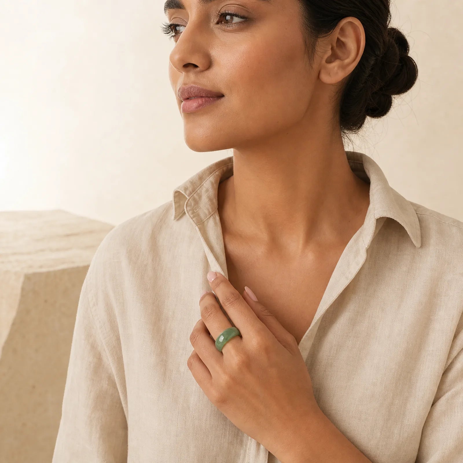 Natural Green Aventurine Wide Balance Ring featuring Green Aventurine
