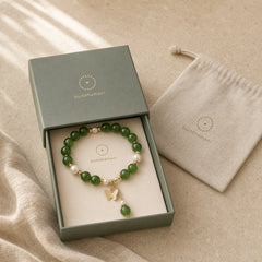 Natural Green Chalcedony Pearl Butterfly Courage Strength Bracelet featuring Green Chalcedony, Chalcedony, Pearl