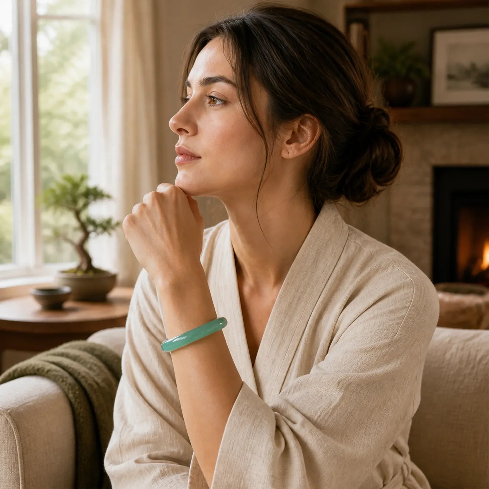 Natural Green Chalcedony Strength Bangle Bracelet featuring Green Chalcedony, Chalcedony, Jade