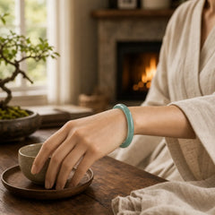 Natural Green Chalcedony Strength Bangle Bracelet featuring Green Chalcedony, Chalcedony, Jade