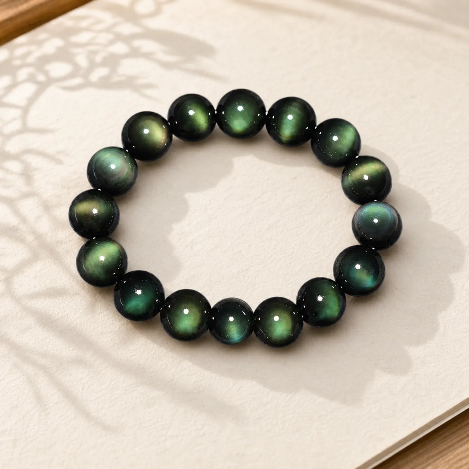 Natural Green Eye Obsidian Wealth Bracelet featuring Obsidian, Tiger Eye