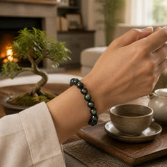 Natural Green Eye Obsidian Wealth Bracelet featuring Obsidian, Tiger Eye