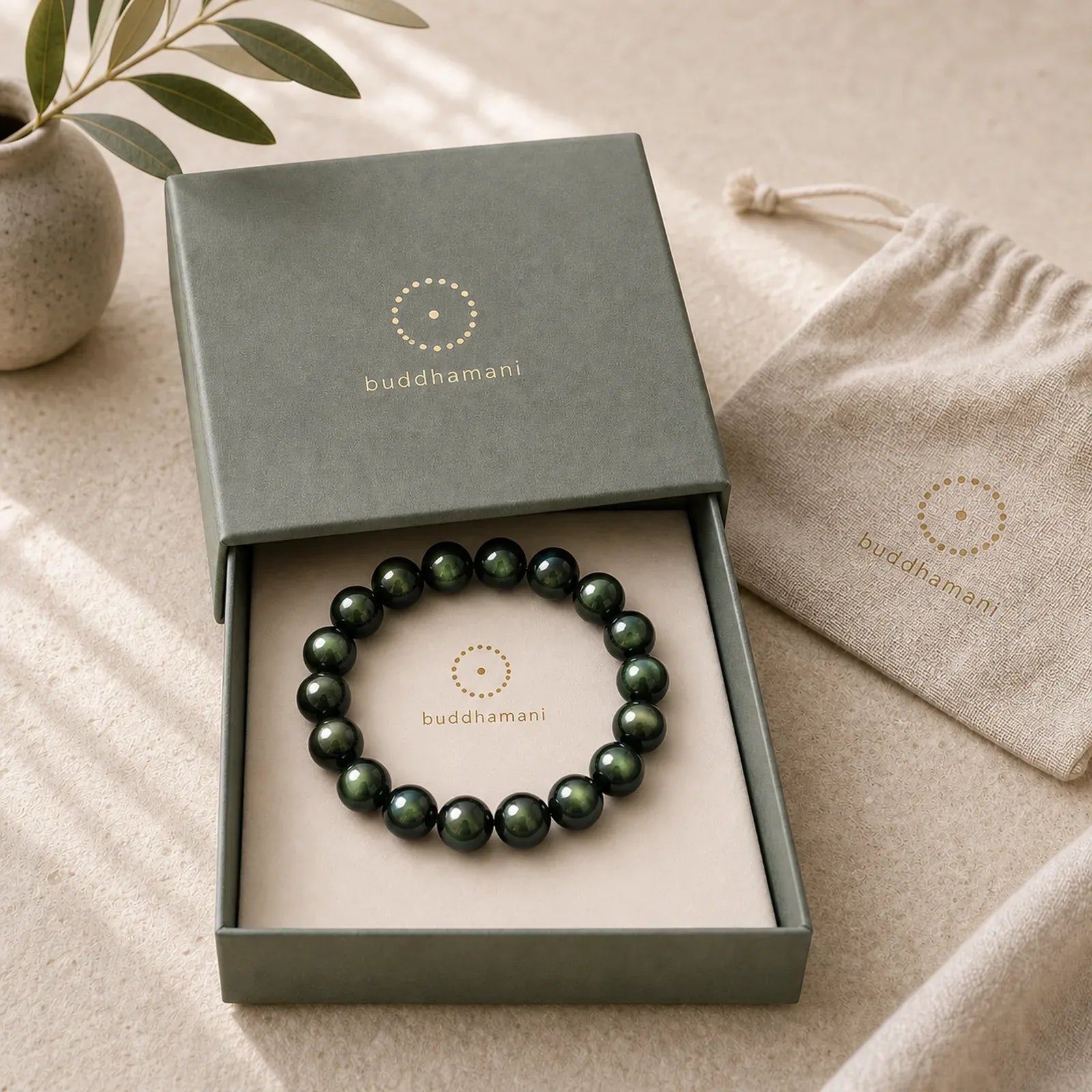 Natural Green Eye Obsidian Wealth Bracelet featuring Obsidian, Tiger Eye