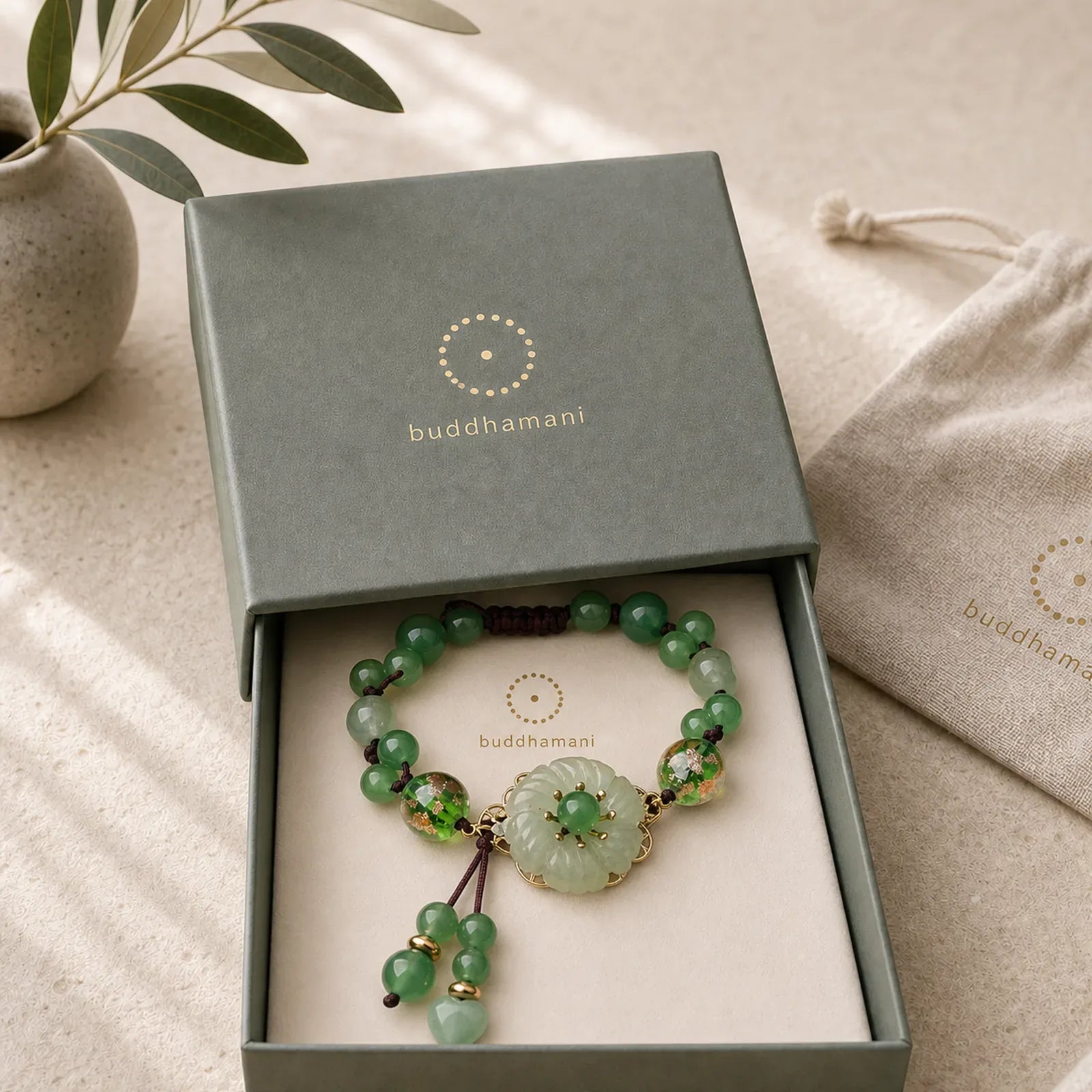 Natural Green Jade Luck Dangling Flower Bracelet featuring Green Jade, Jade, Cyan Jade