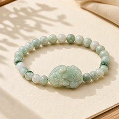 Natural Green Jade PiXiu Carved Luck Bracelet featuring Green Jade, Jade, Pixiu
