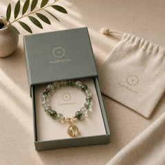 Natural Green Phantom Crystal Lucky Bracelet featuring Green Phantom, Clear Quartz / White Crystal, Red Phantom
