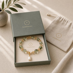 Natural Green Phantom Pearl Gravel Crystal Stone Confidence Bracelet featuring Green Phantom, Pearl, Clear Quartz / White Crystal
