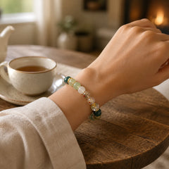 Natural Green Phantom White Crystal Jade Beads Lucky Bracelet featuring Green Phantom, Clear Quartz / White Crystal, Jade