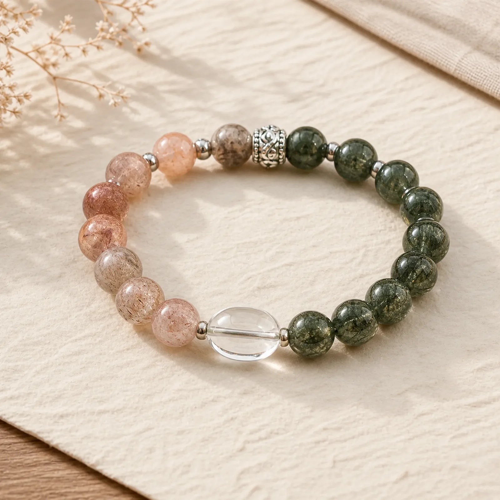 Natural Green Rutilated Quartz Super Seven Crystal Wealth Bracelet featuring Rutilated Quartz, Super Seven Crystal, Amethyst