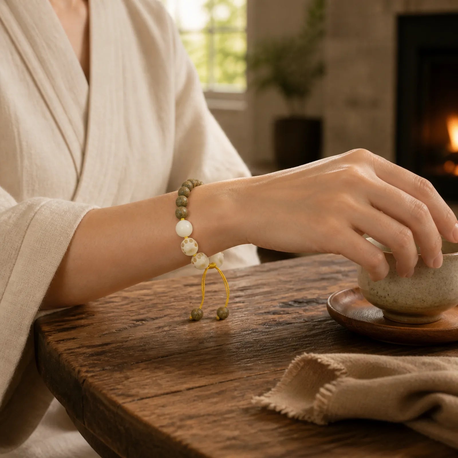 Natural Green Sandalwood Bodhi Seed Cat Paw Claw Cure Bracelet featuring Green Sandalwood, Sandalwood, Bodhi Seed