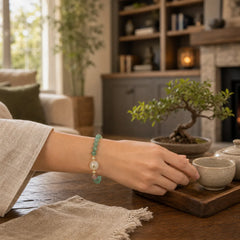 Natural Green Strawberry Quartz Chalcedony Flower Gratitude Bracelet featuring Green Strawberry Quartz, Strawberry Quartz, Chalcedony