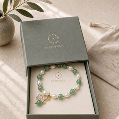 Natural Green Strawberry Quartz Pearl Flower Charm Love Bracelet featuring Green Strawberry Quartz, Strawberry Quartz, Pearl