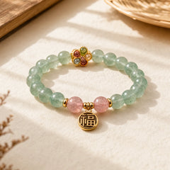 Natural Green Strawberry Quartz Soothing Fu Character Bracelet featuring Green Strawberry Quartz, Strawberry Quartz, Fu Character