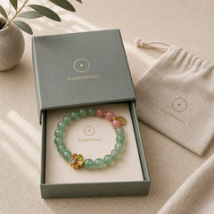 Natural Green Strawberry Quartz Soothing Fu Character Bracelet featuring Green Strawberry Quartz, Strawberry Quartz, Fu Character