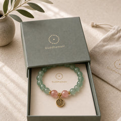 Natural Green Strawberry Quartz Soothing Fu Character Bracelet featuring Green Strawberry Quartz, Strawberry Quartz, Fu Character