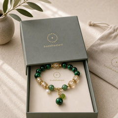 Natural Green Tiger Eye Beads Green Leaf Positive Bracelet featuring Green Tiger Eye, Tiger Eye, Green Strawberry Quartz