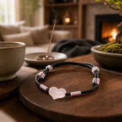 Natural Heart Charm Pink Crystal Braided String Warmth Bracelet featuring Pink Crystal, Rose Quartz