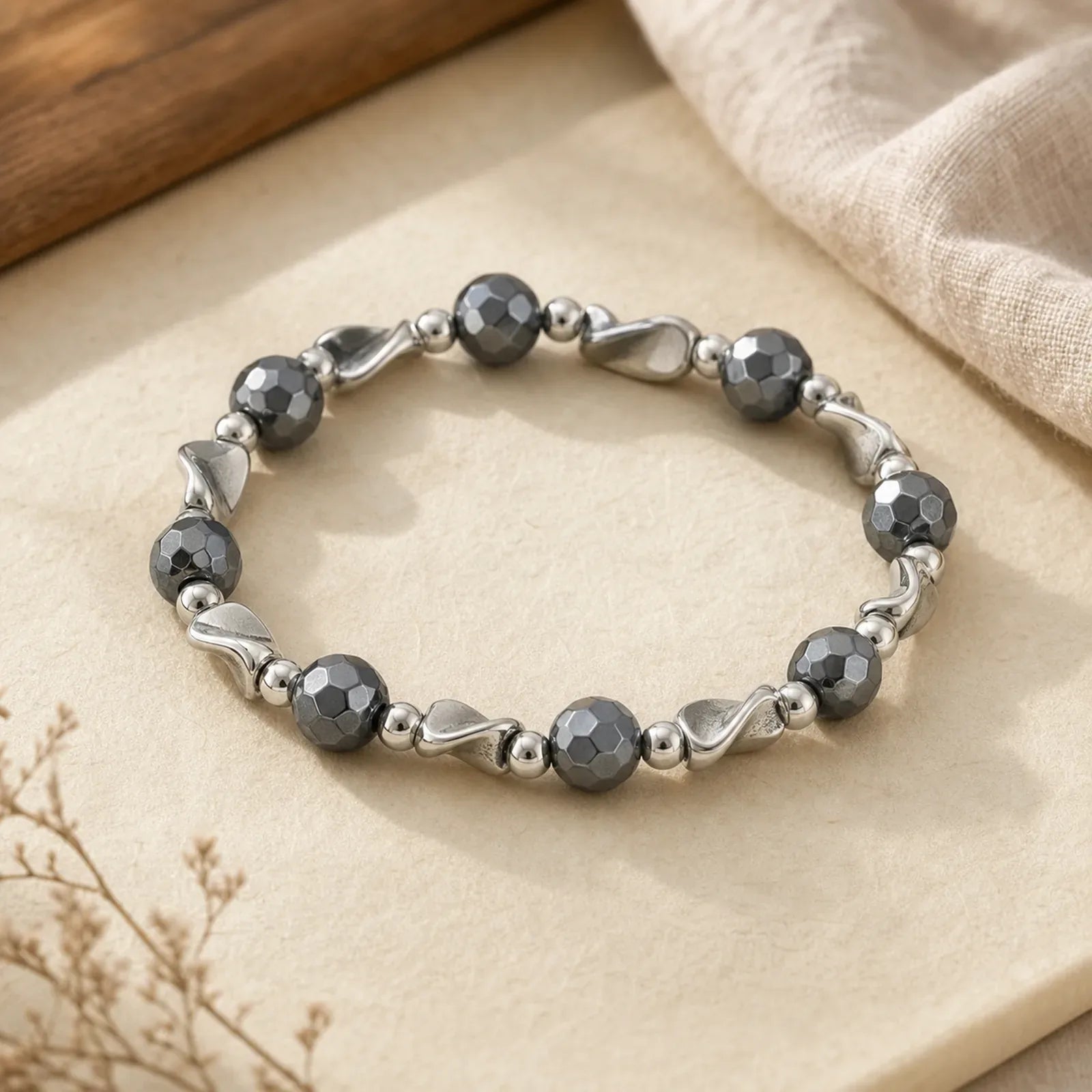 Natural Hematite Titanium Steel Powerful Chain Bracelet featuring Hematite, Titanium Steel