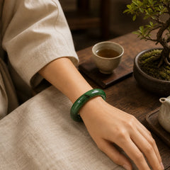 Natural Hetian Cyan Jade Happiness Success Bracelet Bangle featuring Cyan Jade, Jade