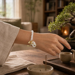 Natural Hetian Jade Bead Double Peace Buckle Fu Character Abundance Braided Bracelet featuring Jade, Peace Buckle, Fu Character