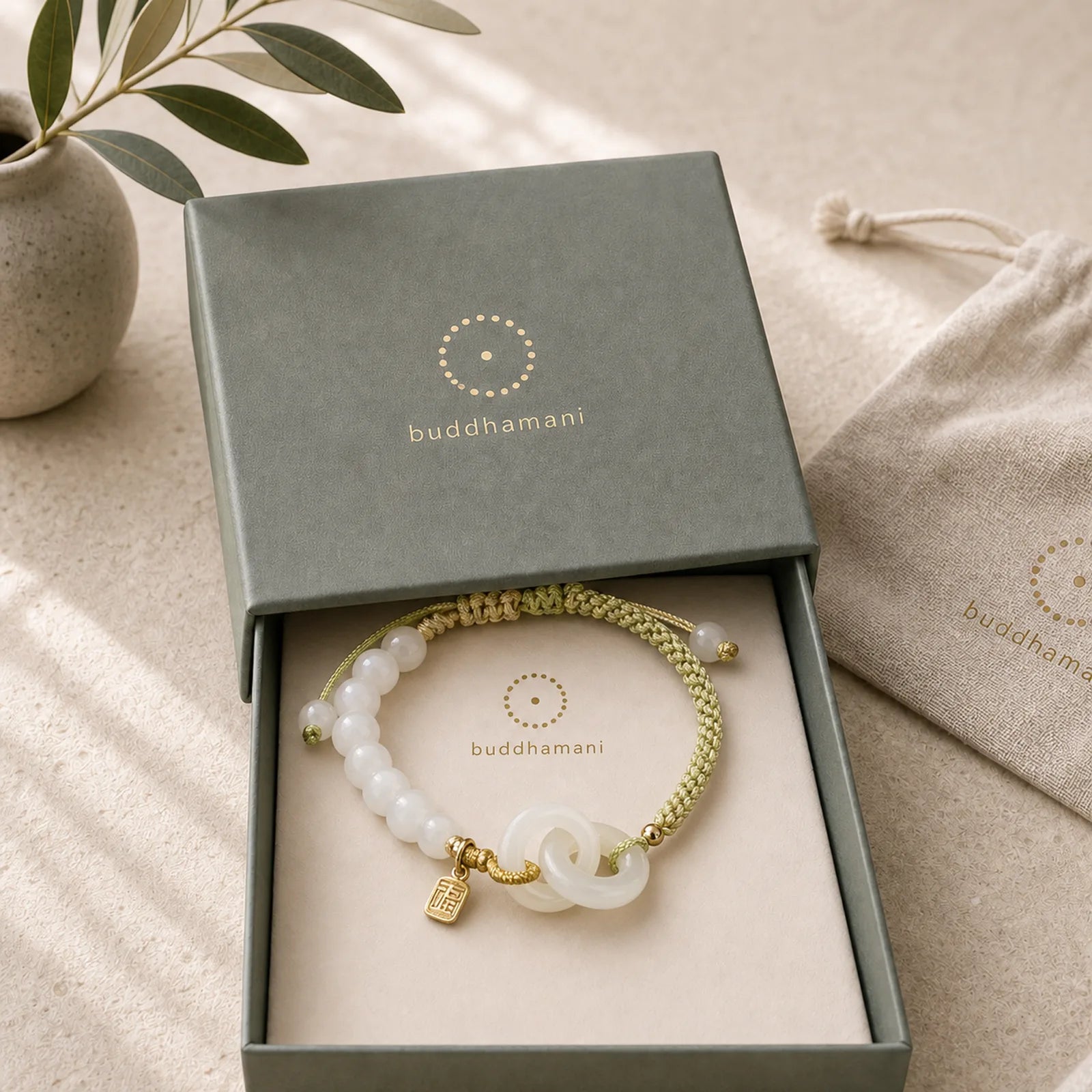 Natural Hetian Jade Bead Double Peace Buckle Fu Character Abundance Braided Bracelet featuring Jade, Peace Buckle, Fu Character