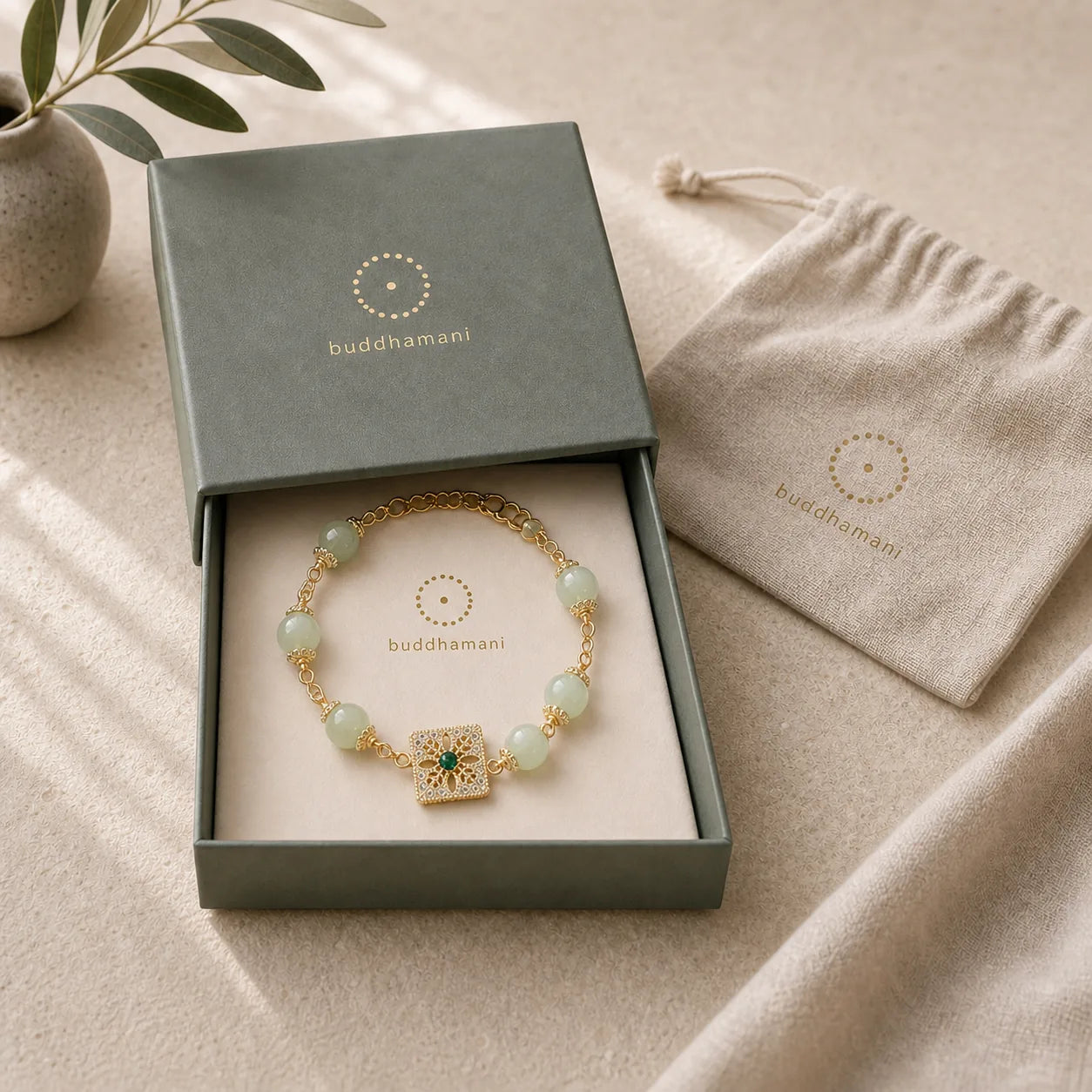 Natural Hetian Jade Bead Square Pattern Luck Chain Bracelet featuring Jade