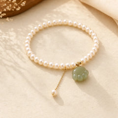 Natural Hetian Jade Cat Paw Design Pearl Luck Bracelet featuring Jade, Pearl, Copper
