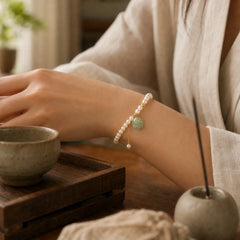 Natural Hetian Jade Cat Paw Design Pearl Luck Bracelet featuring Jade, Pearl, Copper